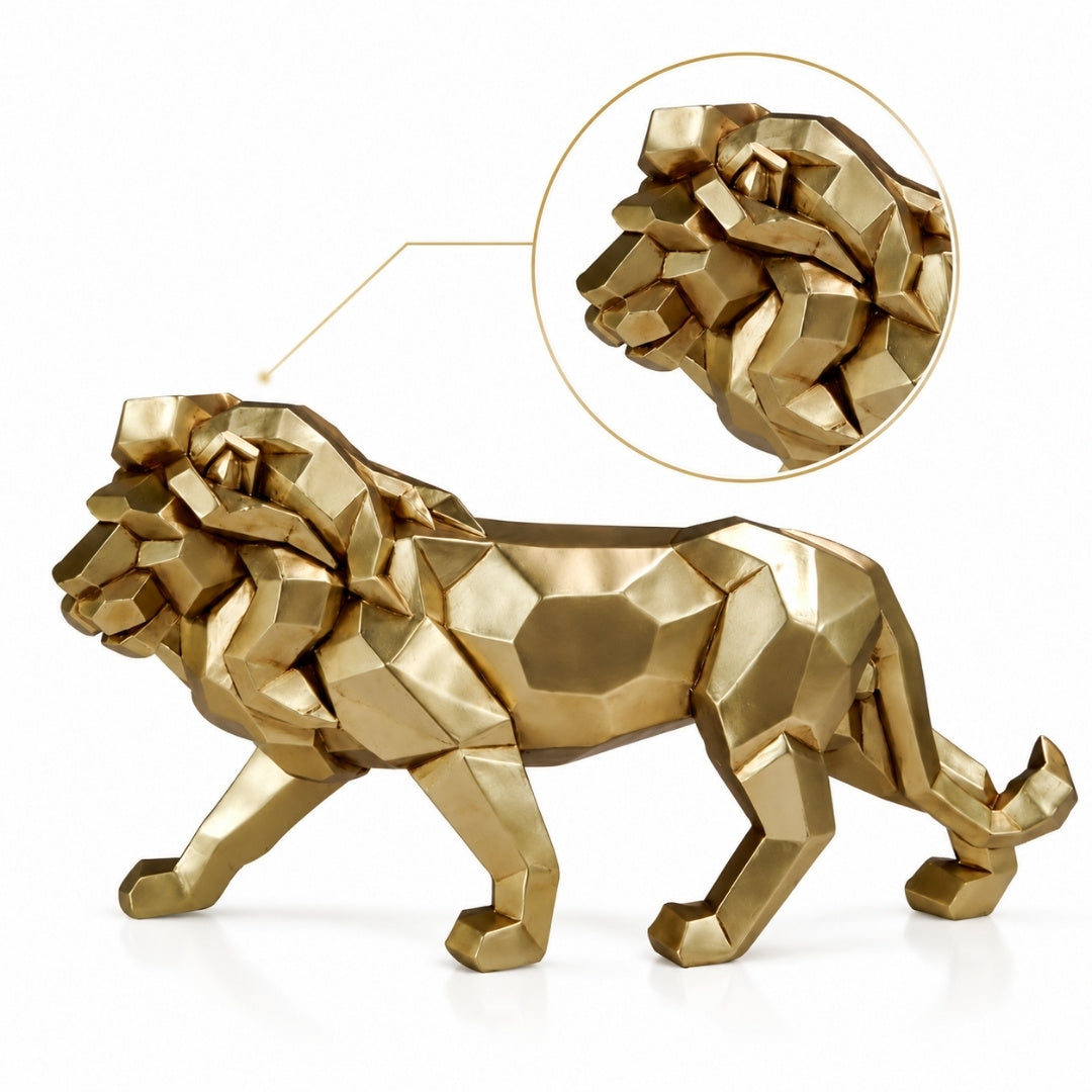 Figurină mare Leu auriu, 43cm, cu posibilitate de personalizare prin gravură - ornament elegant pentru cadou, polirășină de înaltă calitate, stil glamour modern