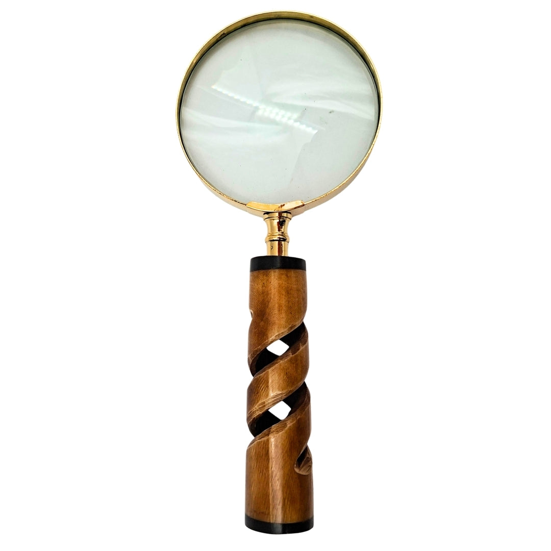 Lupă în ramă de alamă cu mâner din corn NC2356 - cadou elegant cu posibilitate de personalizare prin gravură, sticlă de mărire 3,5x, lungime 18,5 cm, diametru 7,5 cm