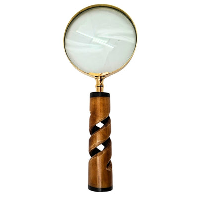 Lupă în ramă de alamă cu mâner din corn NC2356 - cadou elegant cu posibilitate de personalizare prin gravură, sticlă de mărire 3,5x, lungime 18,5 cm, diametru 7,5 cm