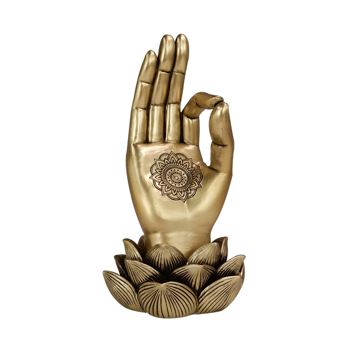Figurină aurie Mâna lui Buddha Mudra OM - Yoga Floare de lotus - 43724