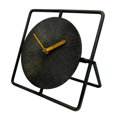 Ceas metalic rotund elegant 20 cm, negru-auriu, cu posibilitate de personalizare prin gravură