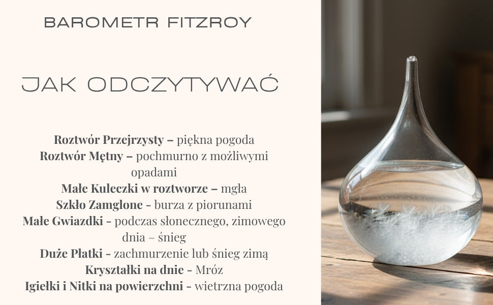 Barometru de furtună Fitzroy - Picătură Storm Glass cu posibilitate de personalizare prin gravură - cadou elegant în formă de picătură, înălțime 11 cm, recipient din sticlă cu cristale unice care reacționează la schimbările vremii