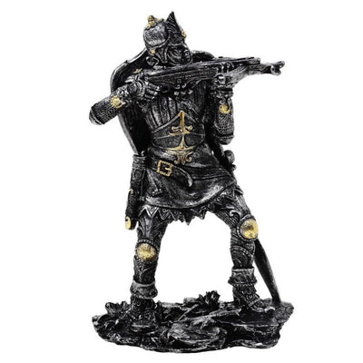 Figurină cavaler medieval cu arbaletă 20cm, cu posibilitate de personalizare prin gravură - decorațiune argintiu-aurie, cadou pentru iubitorii de istorie și fantasy - pictată manual din polirășină