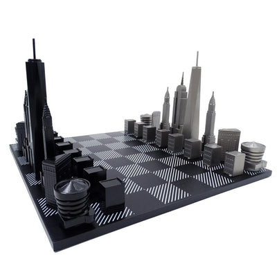 Șah Skyline New York cu gravură, din oțel inoxidabil