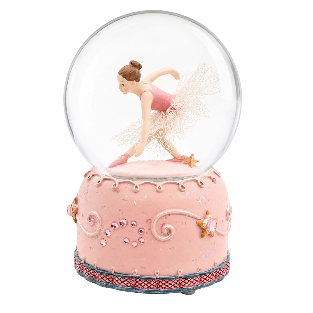 Balerină dansatoare în glob de sticlă 12cm cu posibilitate de personalizare prin gravură - decorațiune elegantă pastelată, cadou pentru iubitorii de balet, realizată din polirășină și sticlă