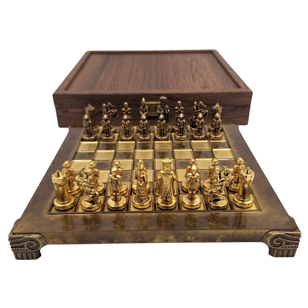 Șah metalic exclusiv Bizanț 20x20 cm, cu gravură personalizată