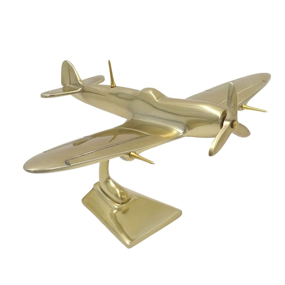 Model de avion de vânătoare Spitfire din aluminiu, în culoare aurie, personalizabil prin gravură
