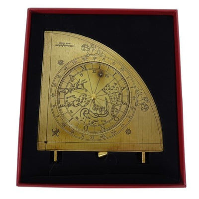 Cadran solar Gunter H39 din alamă, cu bază din lemn, posibilitate de personalizare prin gravură, cadou ideal pentru pasionații de astronomie, înălțime 17 cm, ambalaj de cadou elegant
