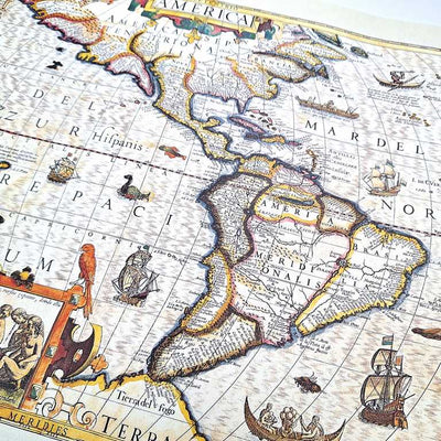 Harta Americii 1628r. - reprint J. Hondius cu posibilitate de personalizare prin gravură - cadou ideal pentru călători și pasionați de istorie - dimensiuni 37,5 x 50 cm