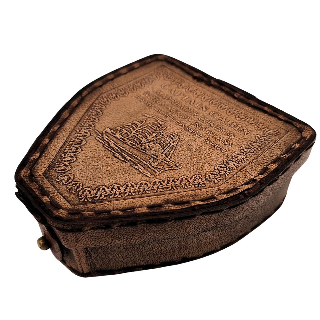 Busola drumețului cu gravură personalizată în etui din piele - gadget retro din alamă pentru cadou, 9,25 cm, cu inscripție inspirațională