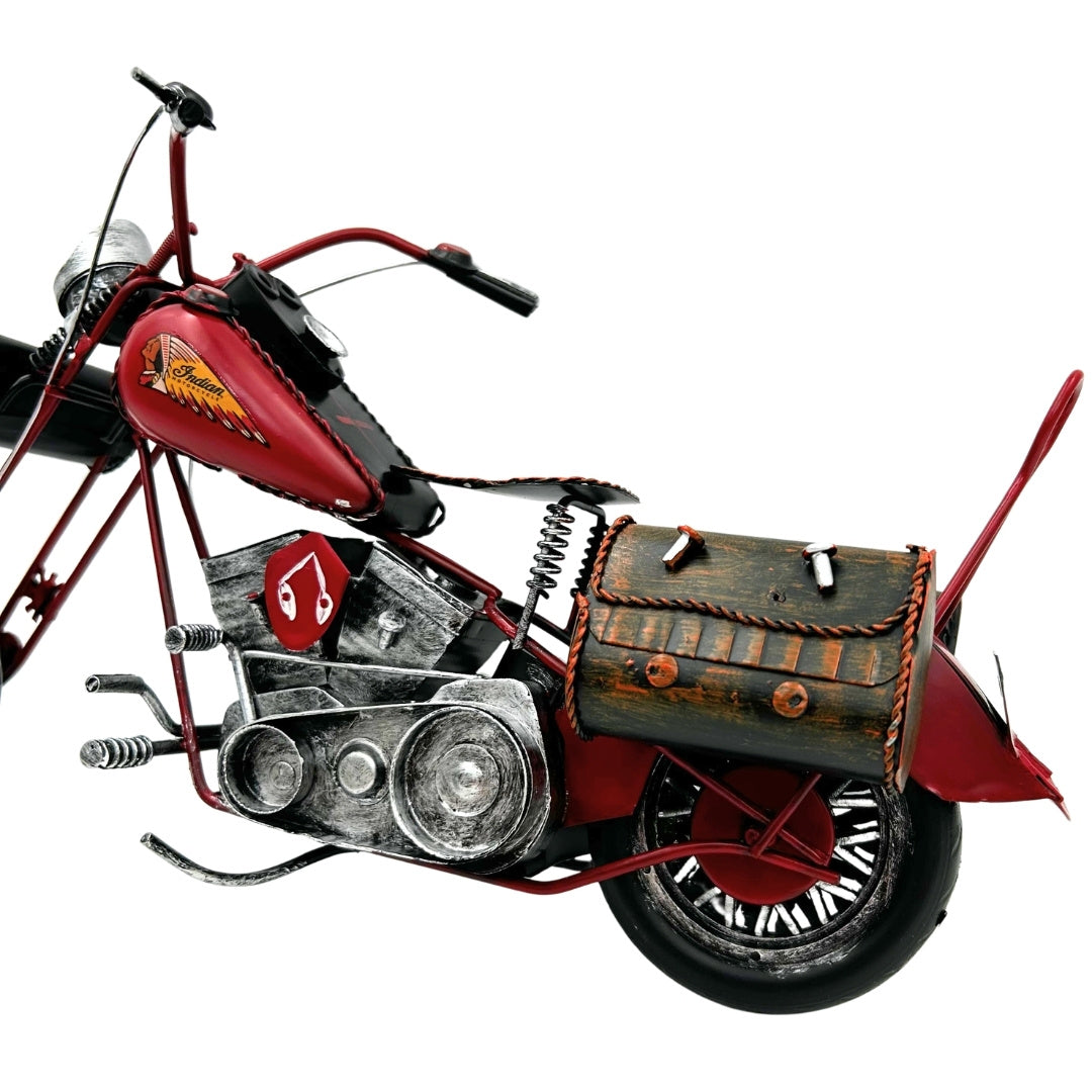 Model metalic mare de motocicletă clasică Chopper, în culoare roșie, cu posibilitate de personalizare prin gravură