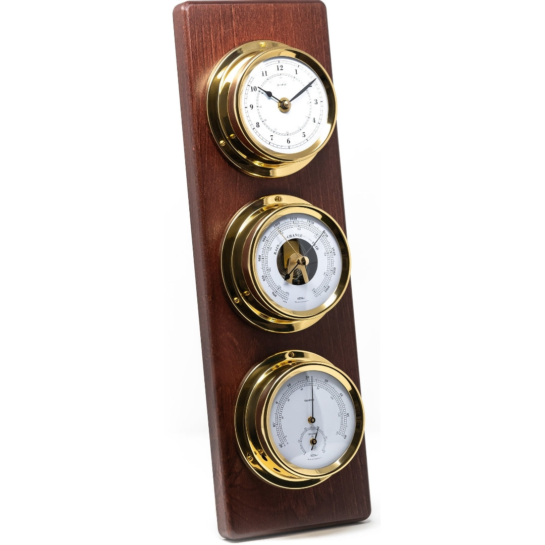 Stație meteo nautică exclusivă Fischer, cu gravură - mahon, alamă, 510 mm