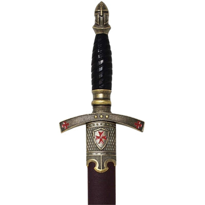 Pumnal templier decorativ în teacă, cu gravură – replică din oțel inoxidabil, 40 cm