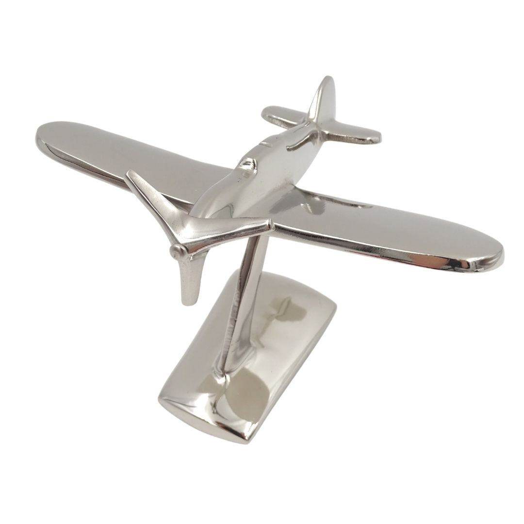 Model de avion monomotor N-0896 din aluminiu de culoare argintie, 17x14x11 cm