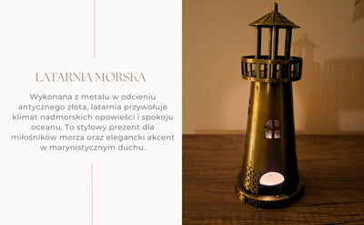 Far maritim suport pentru lumânare tealight 18,5 cm, în auriu antic, cu opțiune de gravare