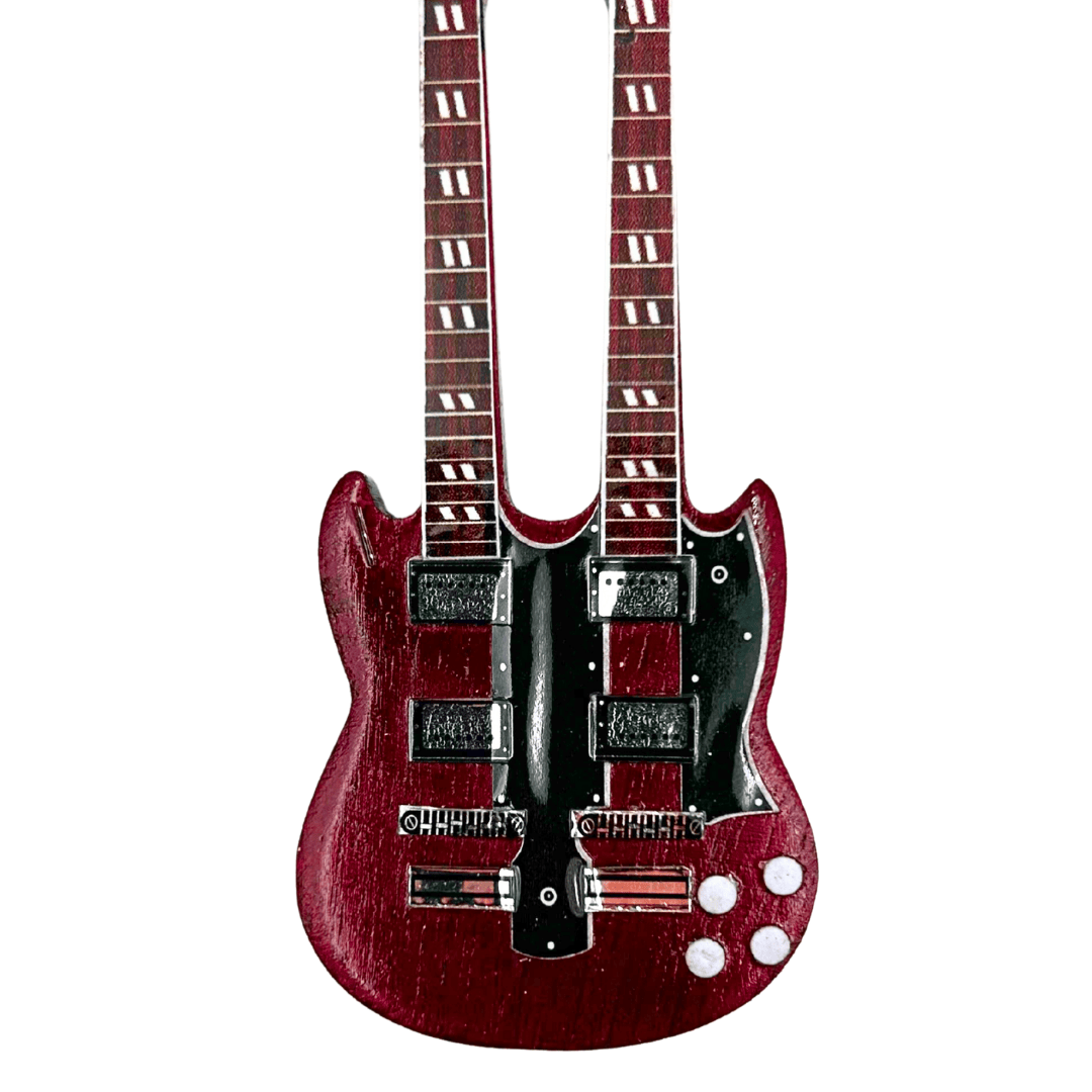 Breloc chitară Led Zeppelin - Jimmy Page - Gravură personalizată - Mahon roșu - Cadou ideal pentru chitarist și fan rock - Dimensiuni 6 x 11 x 0,5 cm