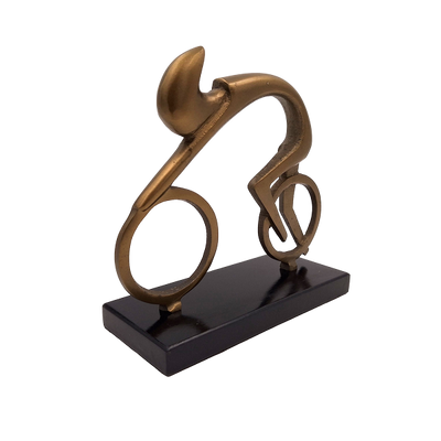 Figurină Ciclist VB26/9 cu gravură - Cadou elegant pentru biciclist, înălțime 18 cm, din alamă și neagră, decorațiune minimalistă pentru interior