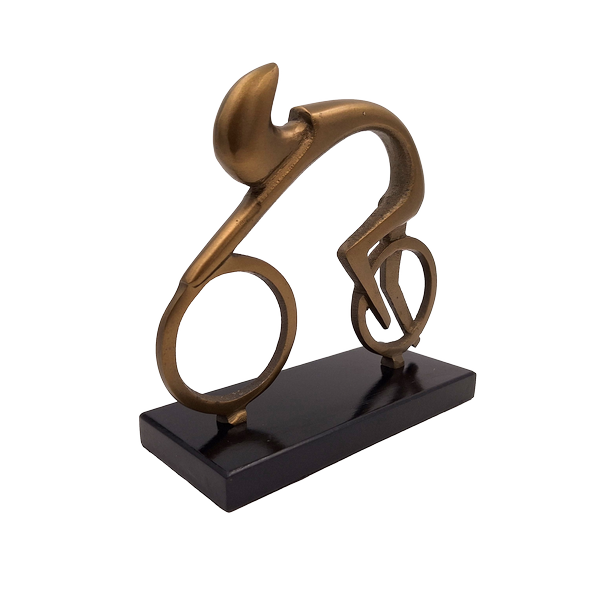 Figurină Ciclist VB26/9 cu gravură - Cadou elegant pentru biciclist, înălțime 18 cm, din alamă și neagră, decorațiune minimalistă pentru interior