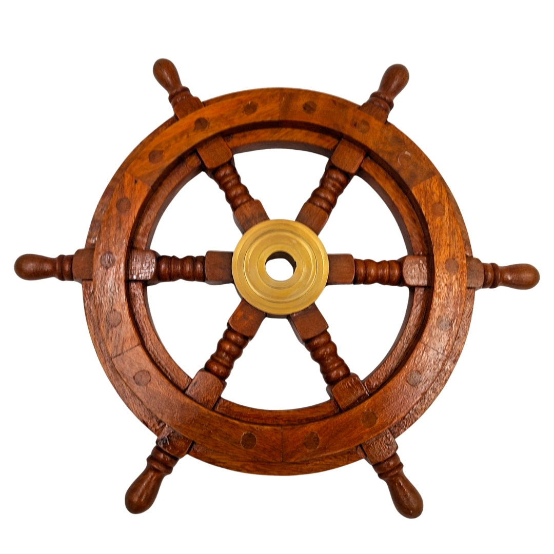 Timona din lemn cu inserție din alamă și spațiu pentru pană - diametru 30 cm - cadou ideal cu posibilitate de personalizare prin gravură - stil marinăresc și retro