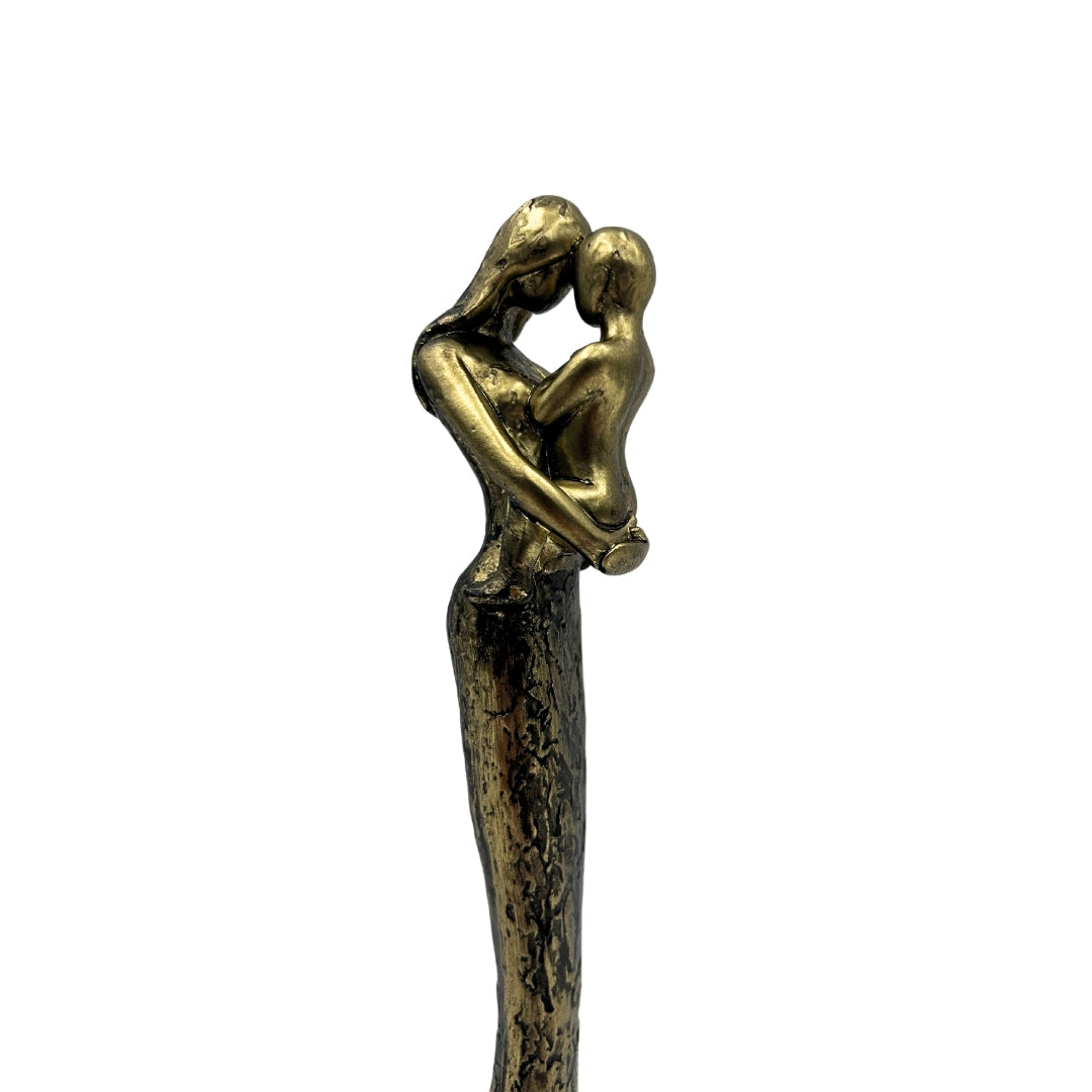 Figurină modernă Mamă cu copil, aurie, cu gravură personalizată - Înălțime 27 cm - Cadou ideal de Ziua Mamei, pentru zi de naștere sau casă nouă - Stil glamour cu elemente negre - Polirășină