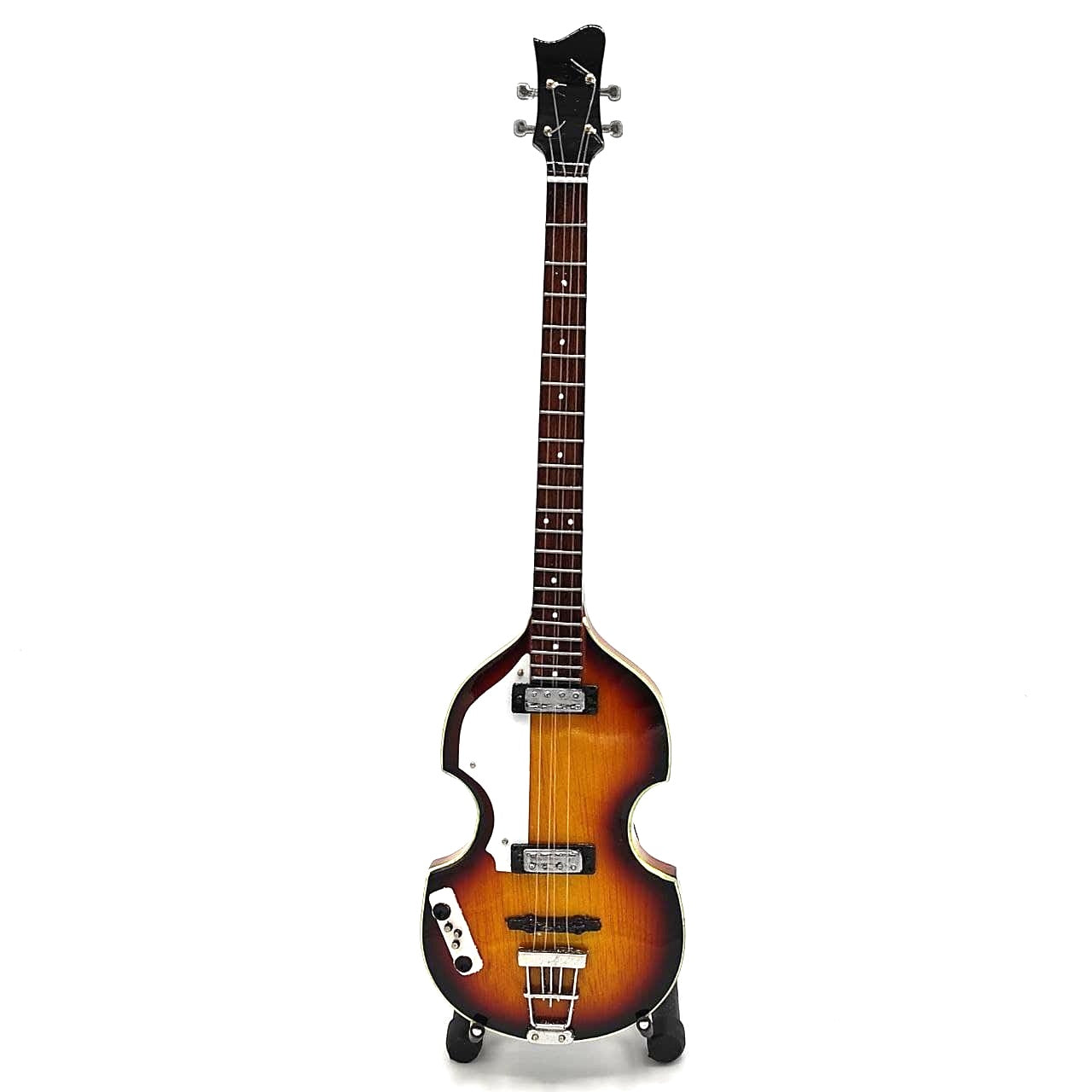 Mini chitară bas în stil Paul McCartney, MGT-2028, mahon, posibilitate de personalizare prin gravură, ideală pentru cadou, înălțime 27,5 cm