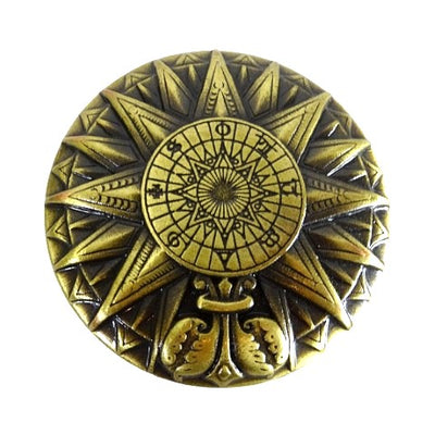Compas solar renascentist din alamă, cu gravură - cadou vintage elegant, cu înălțimea de 4,5 cm și diametrul de 8,5 cm