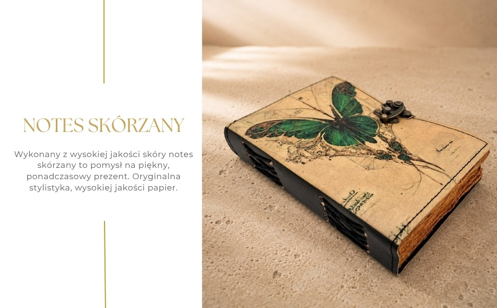 Jurnal din piele retro cu fluture și gravură