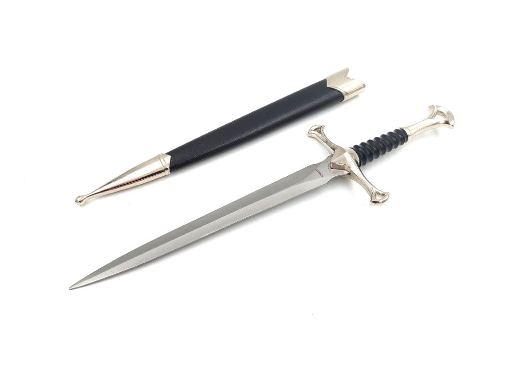 Replică de pumnal cavaleresc medieval 35 cm din oțel inoxidabil, cu teacă ornamentală