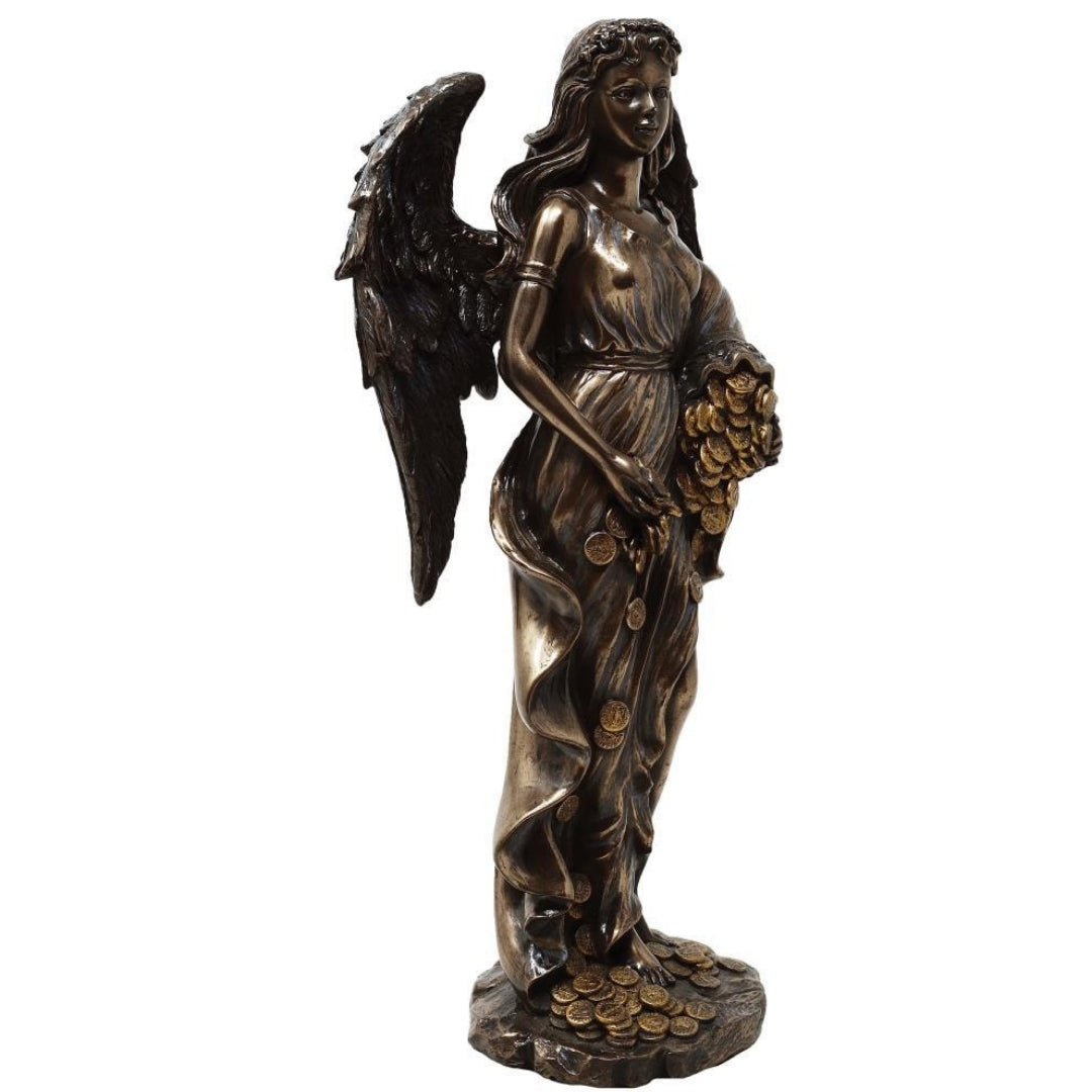 Figurka Fortuna Bogini Szczęścia i Bogactwa 29cm z Rogiem Obfitości - Personalizowany Grawer na Prezent, Elegancka Dekoracja z Konglomeratu Żywic w Odcieniach Brązu i Miedzi