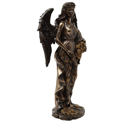 Figurka Fortuna Bogini Szczęścia i Bogactwa 29cm z Rogiem Obfitości - Personalizowany Grawer na Prezent, Elegancka Dekoracja z Konglomeratu Żywic w Odcieniach Brązu i Miedzi