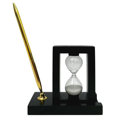 Set decorativ pentru birou cu clepsidră de 3 minute și suport pentru pix, cu gravură
