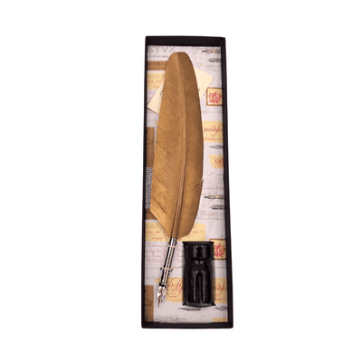 Set de caligrafie - pană de gâscă aurie cu peniță + tuș – 7262