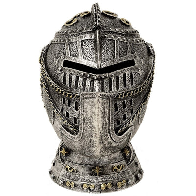 Skarbonka Dekoracyjna Hełm Rycerski z Grawerem - Postarzane Srebro, 13 cm