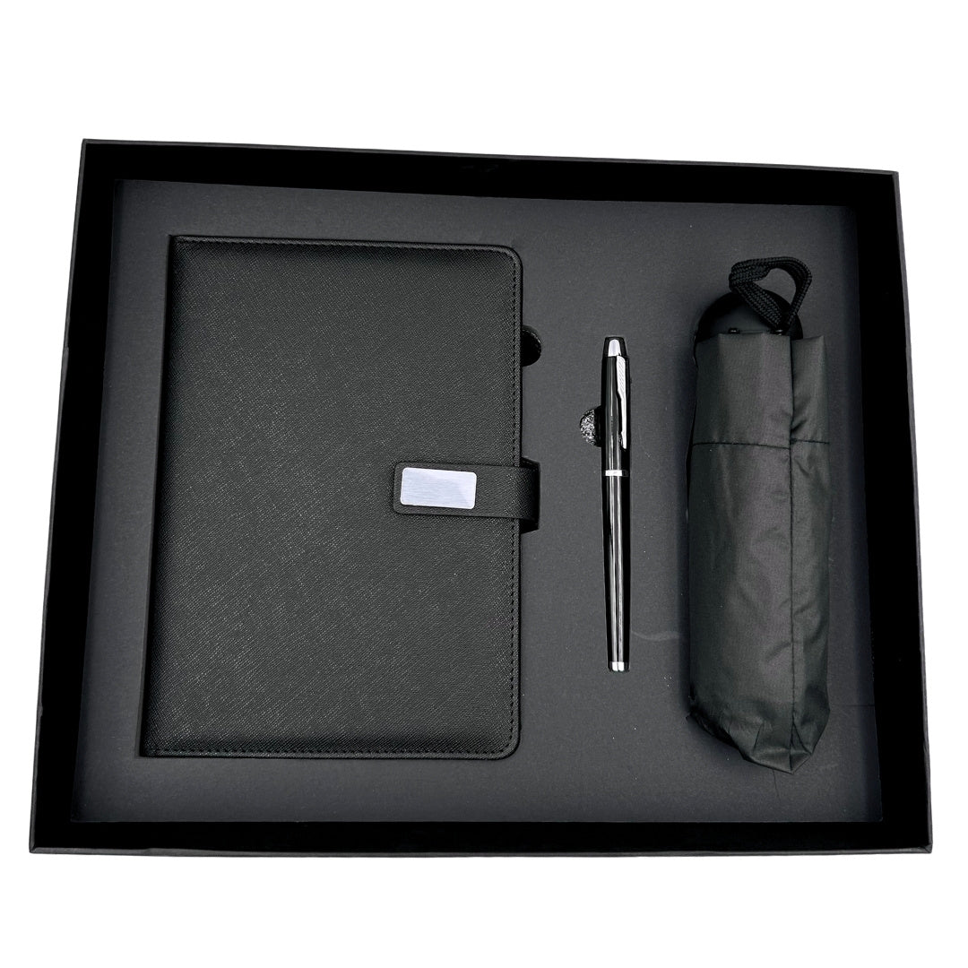 Set cadou elegant - carnet din piele cu umbrelă și pix în cutie cadou - EE12