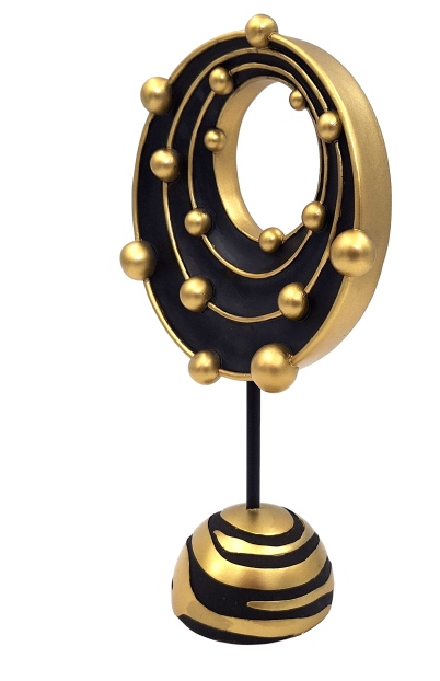 Figurină decorativă mare Sistem cosmic, cu posibilitate de personalizare prin gravură, ideală pentru cadou - înălțime 20,2 cm, auriu și negru, stil modern și glamour