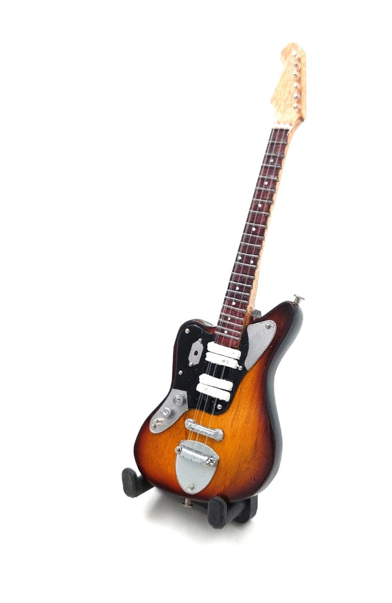 Mini chitară 15cm în stil Kurt Cobain, cu posibilitate de personalizare prin gravură - chitară maro din mahon, cadou pentru un fan grunge și Nirvana