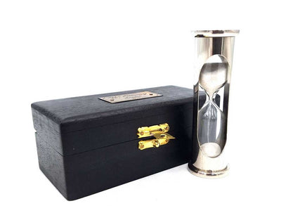 Clepsidră retro din alamă cu cutie din lemn - Gravură personalizată - Cadou ideal de 1 minut - Înălțime 8,5 cm - Decorațiune elegantă pentru birou