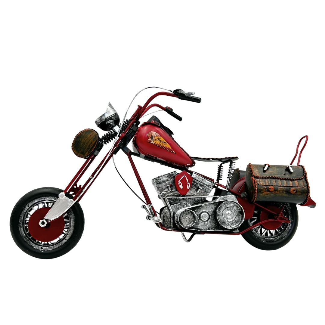 Model metalic mare de motocicletă clasică Chopper, în culoare roșie, cu posibilitate de personalizare prin gravură