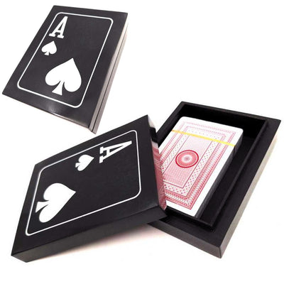 Set elegant de cărți de joc cu gravură personalizată, în cutie neagră din rășină și MDF