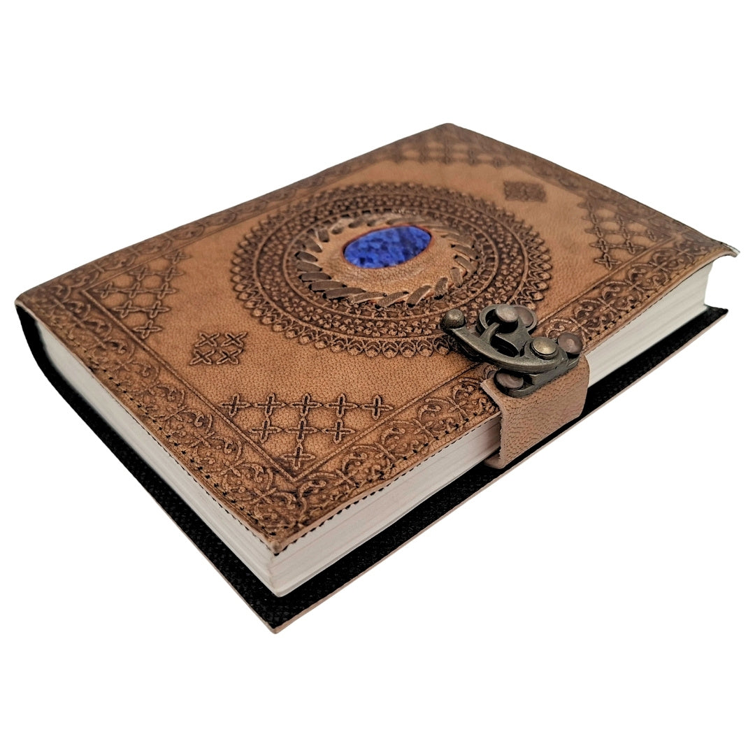 Jurnal din piele retro cu piatră - carnet personalizat cu gravură - piele de bivol, maro, 18x13 cm