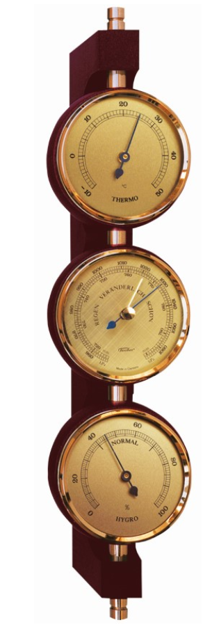 Stație meteo exclusivistă Fischer 7894-22 din alamă și mahon, cu gravură personalizată - barometru, termometru și higrometru, cadou în stil clasic, dimensiuni 29x7,3 cm