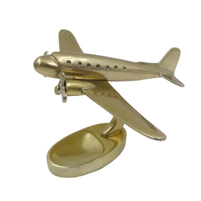 Model mare de avion bimotor din metal, cu posibilitate de personalizare prin gravură, auriu, 19,5 x 16,5 x 29 cm