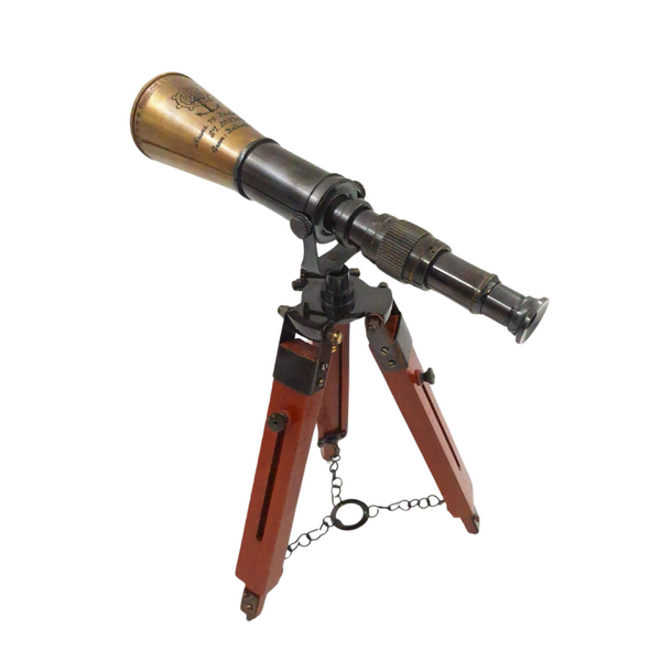 Lunetă din alamă pe trepied, cu posibilitate de personalizare prin gravură - element decorativ elegant pentru cadou, înălțime reglabilă până la 30 cm