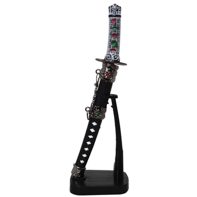 Cuțit de hârtie personalizat în formă de sabie de samurai, cu gravură pe suport, înălțime 21 cm