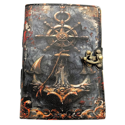 Jurnal din piele retro cu tematică marină, 200 de pagini, cu posibilitate de personalizare prin gravură, ideal ca dar pentru artiști și călători, realizat din piele naturală de capră, în culoare vintage, dimensiuni 18 x 13 cm