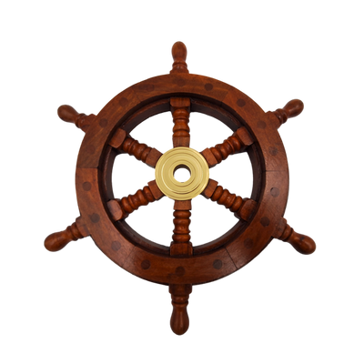 Timona din lemn cu inserție din alamă și spațiu pentru pană - diametru 30 cm - cadou ideal cu posibilitate de personalizare prin gravură - stil marinăresc și retro