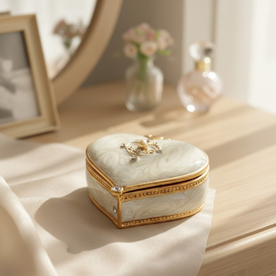 Casetă exclusivistă cutiuță pentru bijuterii inimă cu cristale - B0767-06WH