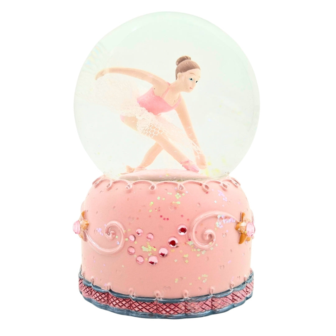 Balerină dansatoare în glob de sticlă 12cm cu posibilitate de personalizare prin gravură - decorațiune elegantă pastelată, cadou pentru iubitorii de balet, realizată din polirășină și sticlă