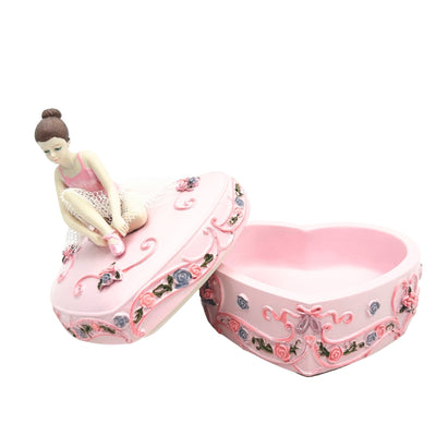 Cutie muzicală mică inimă cu balerină Lacul Lebedelor, cu posibilitate de personalizare prin gravură, roz, 12,5 cm, cadou ideal pentru zi de naștere sau aniversare