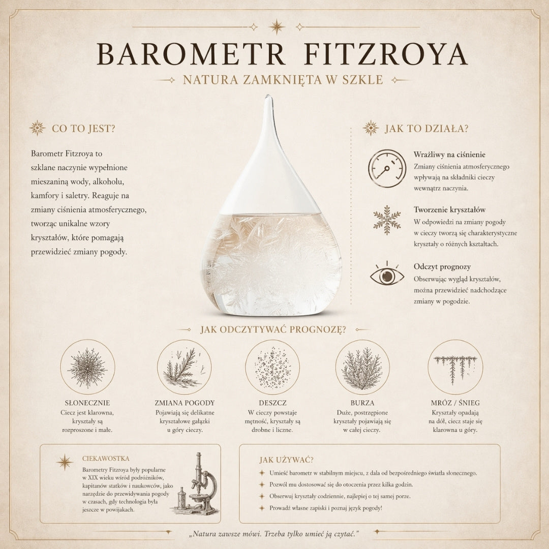 Barometru de furtună Fitzroy în suport din lemn - Picătură Storm Glass – BAW1